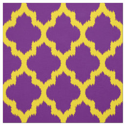 Yellow Quatrefoil Ikat Custom Purple Background Fabric