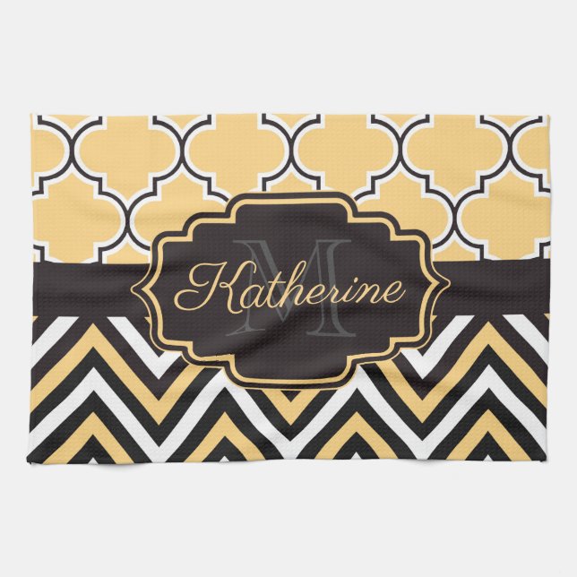 Yellow Quatrefoil Kitchen Towel (Horizontal)