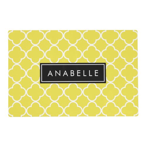 Yellow Quatrefoil Latticework Trellis Your Name Placemat