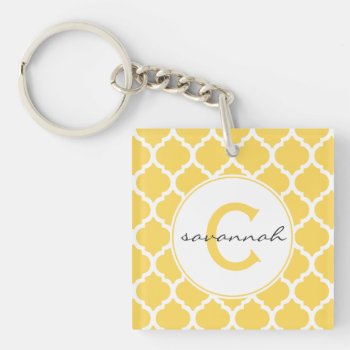 Yellow Quatrefoil Monogram Keychain by snowfinch at Zazzle