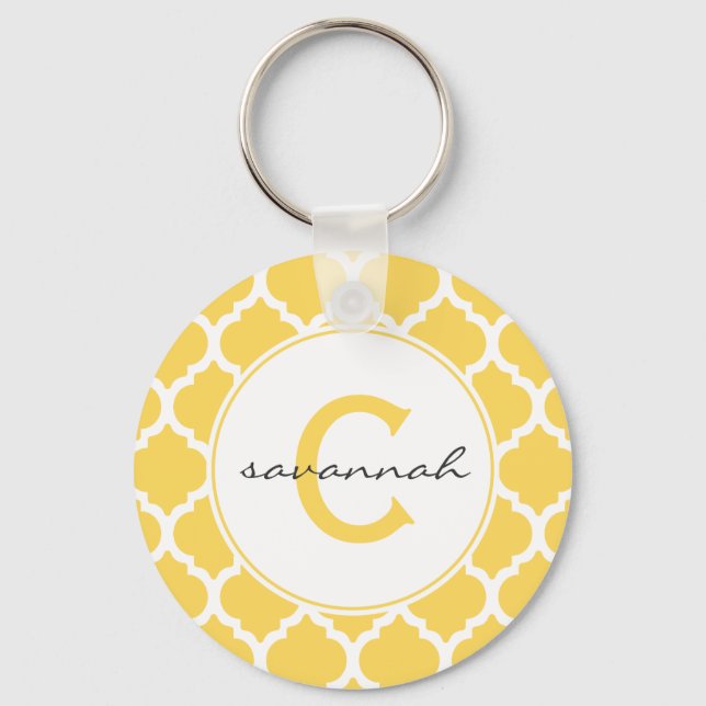 Yellow Quatrefoil Monogram Keychain (Front)