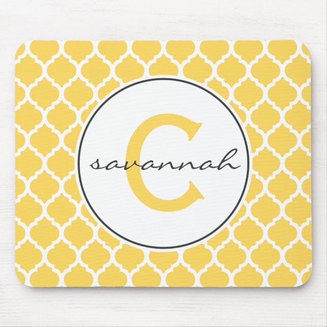 Yellow Quatrefoil Monogram Mouse Pad (Front)