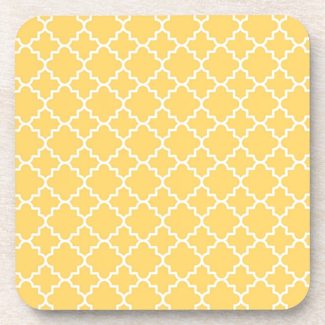 Yellow Quatrefoil Pattern Beverage Coaster (Front)
