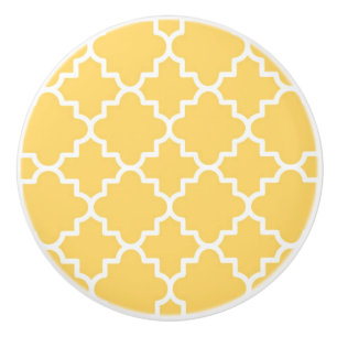 Yellow Quatrefoil Pattern Ceramic Knob