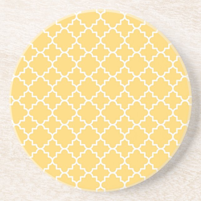 Yellow Quatrefoil Pattern Coaster (Front)