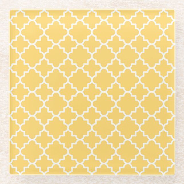 Yellow Quatrefoil Pattern Glass Coaster (Front)