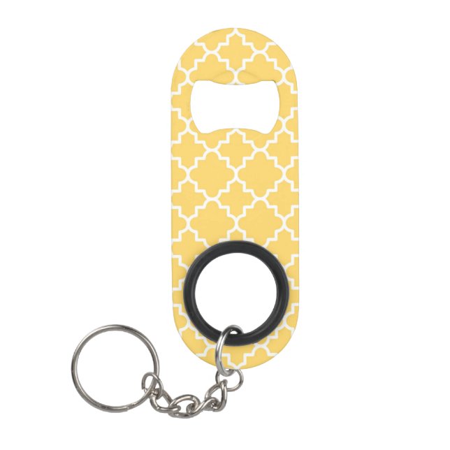 Yellow Quatrefoil Pattern Keychain Bottle Opener (Front)