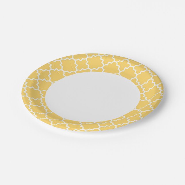 Yellow Quatrefoil Pattern Paper Plates (Angled)