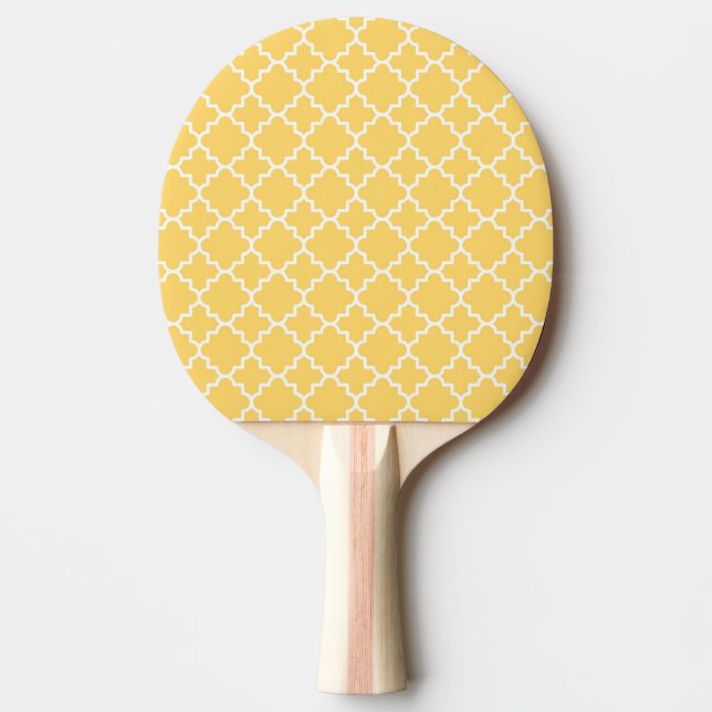 Yellow Quatrefoil Pattern Ping-Pong Paddle (Front)