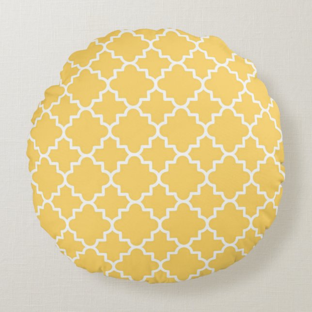 Yellow Quatrefoil Pattern Round Pillow (Front)
