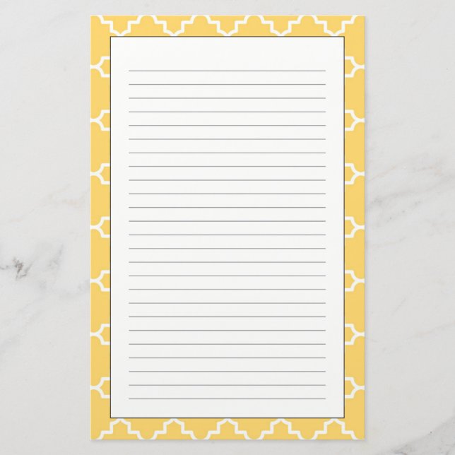 Yellow Quatrefoil Pattern Stationery (Front)