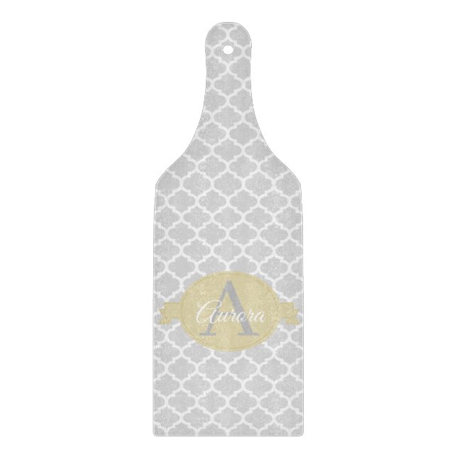 Yellow Quatrefoil Personalized Cutting Board (Front)