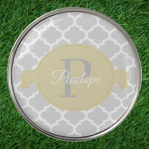 Yellow Quatrefoil Personalized Golf Ball Marker