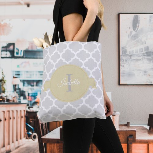 Yellow Quatrefoil Personalized Tote Bag