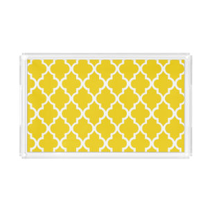 Yellow Quatrefoil Tiles Pattern Acrylic Tray