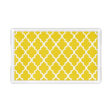 Yellow Quatrefoil Tiles Pattern Acrylic Tray