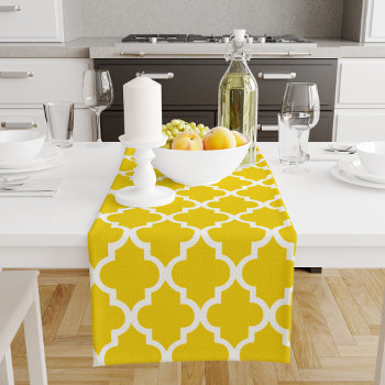 Yellow Quatrefoil Tiles Pattern Short Table Runner by heartlockedhome at Zazzle