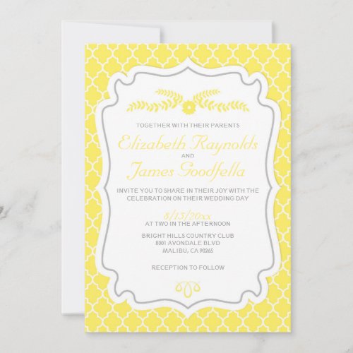 Yellow Quatrefoil Wedding Invitations