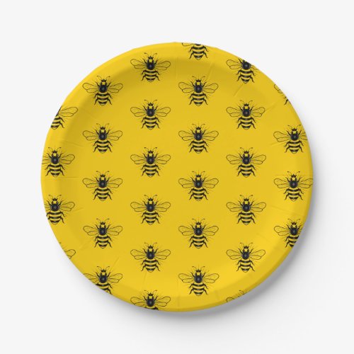 Yellow Queen Bee Pattern Paper Plates