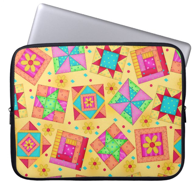 Yellow Quilt Block Art Laptop Sleeve (Front)