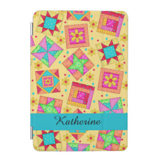 Yellow Quilt Patchwork Block Name Personalized iPad Mini Cover