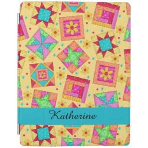 Yellow Quilt Patchwork Block Name Personalized iPad Smart Cover