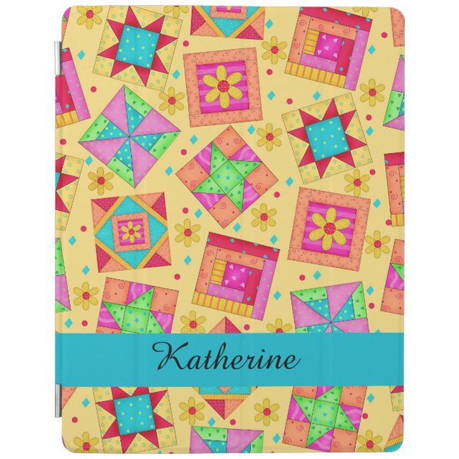 Yellow Quilt Patchwork Block Name Personalized iPad Smart Cover (Front)
