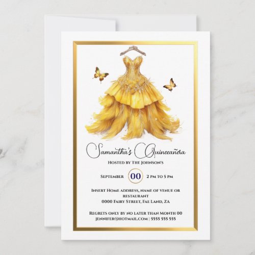 Yellow Quinceañera ballgown gold butterfly elegant