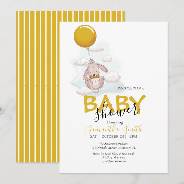 Yellow Rabbit Baby Shower Invitation (Front/Back)