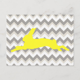 Yellow Rabbit Silhouette on Chevron Stripes Postcard