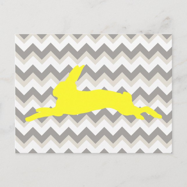 Yellow Rabbit Silhouette on Chevron Stripes Postcard (Front)