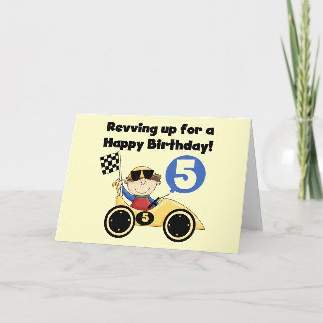 Yellow Race Car 5th  Birthday Tshirts and Gifts Card (Front)
