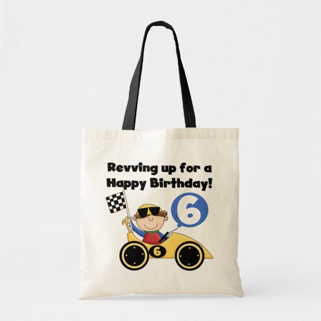 Yellow Race Car 6th Birthday Tshirts and Gifts Tote Bag (Front)