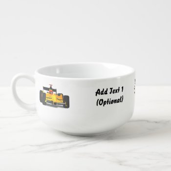 Yellow Race Car And Checkered Flags Soup Mug by gravityx9 at Zazzle