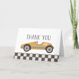 Yellow Race Car Baby Shower Letterpress Thank You Card