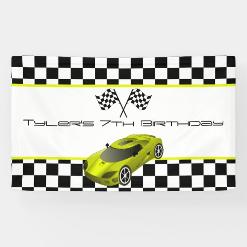 Yellow Race Car Birthday Party Banner