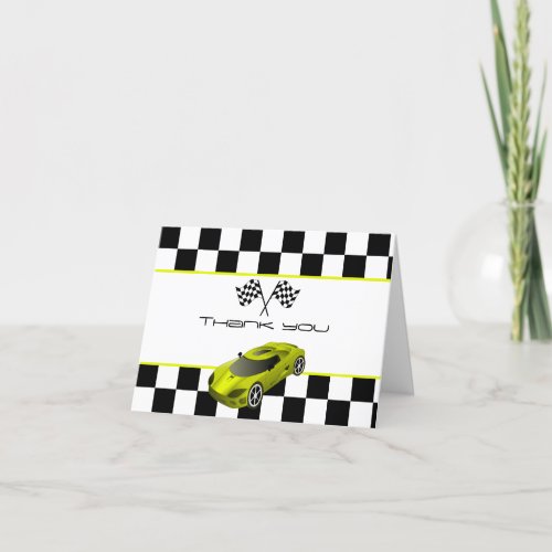 Yellow Race Car  Birthday Party Thank You Card