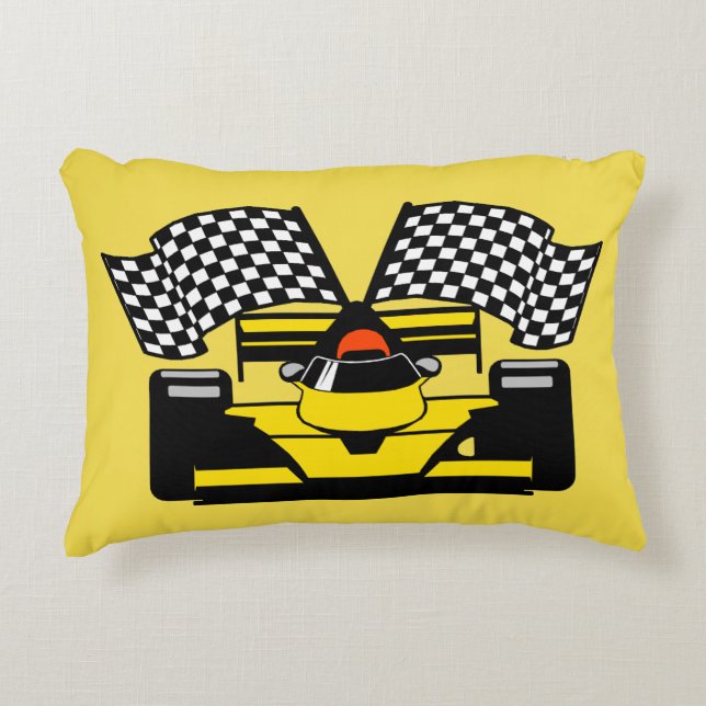 Yellow Race Car: Checker Flag Accent Pillow (Front)