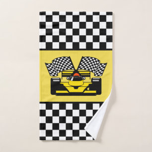 Yellow Race Car: Checker Flag Hand Towel