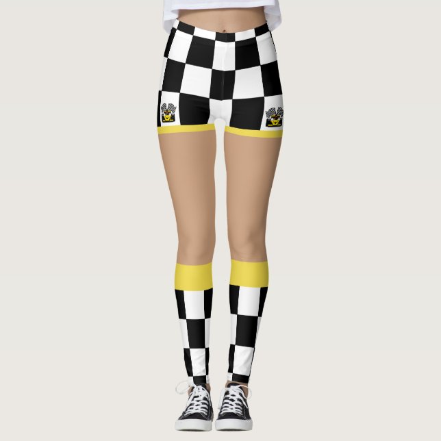 Yellow Race Car: Checker Flag Leggings (Front)