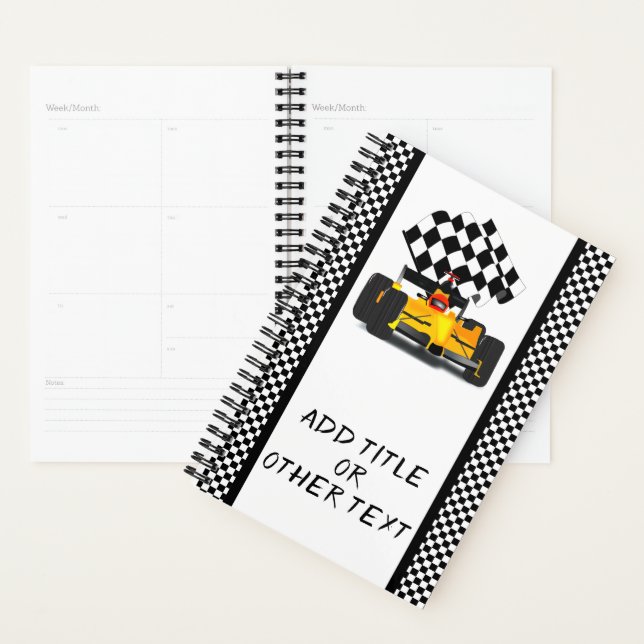 Yellow Race Car Checkered Flag Planner (Display)