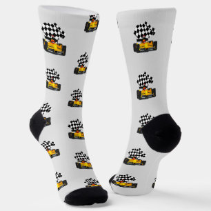 Yellow Race Car - Checkered Flag Sports Socks