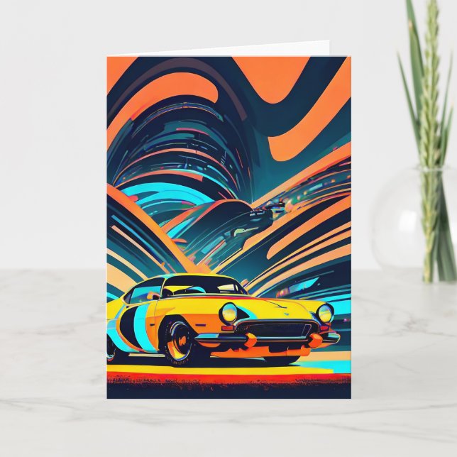 Yellow Race Car Cinematic Autos Blank Note Card (Front)