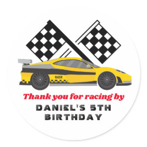 Yellow Race Car for Boys Kids Birthday Party Classic Round Sticker