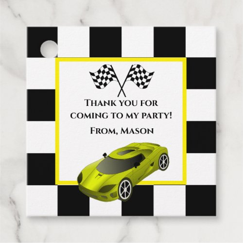 Yellow Race Car  Kids Birthday Party Favor Tags