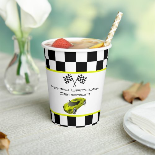 Yellow Race Car  Kids Birthday Party Paper Cups
