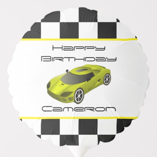 Yellow Race Car  Personalized Birthday Balloon