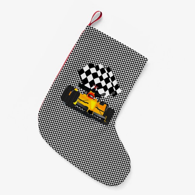Yellow Race Car Small Christmas Stocking (Front (Hanging))