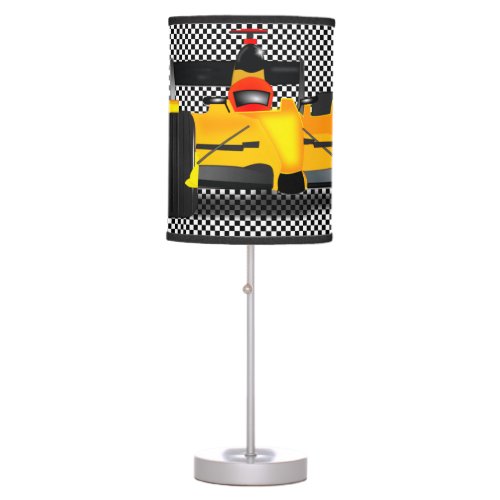 Yellow Race Car with Checkerboard Table Lamp