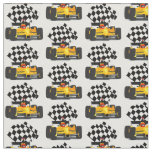 Yellow Race Car with Checkered Flag Fabric